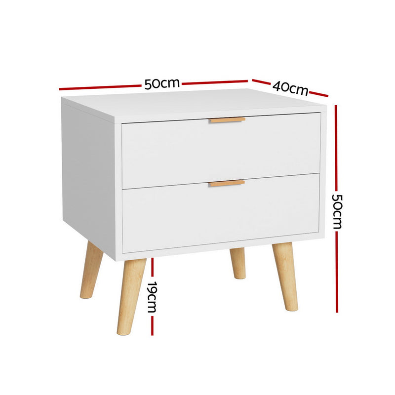 Bedside Table with 2 Drawers – White