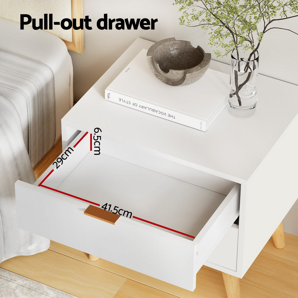 Ashford Bedside Table – White – 2 Drawer