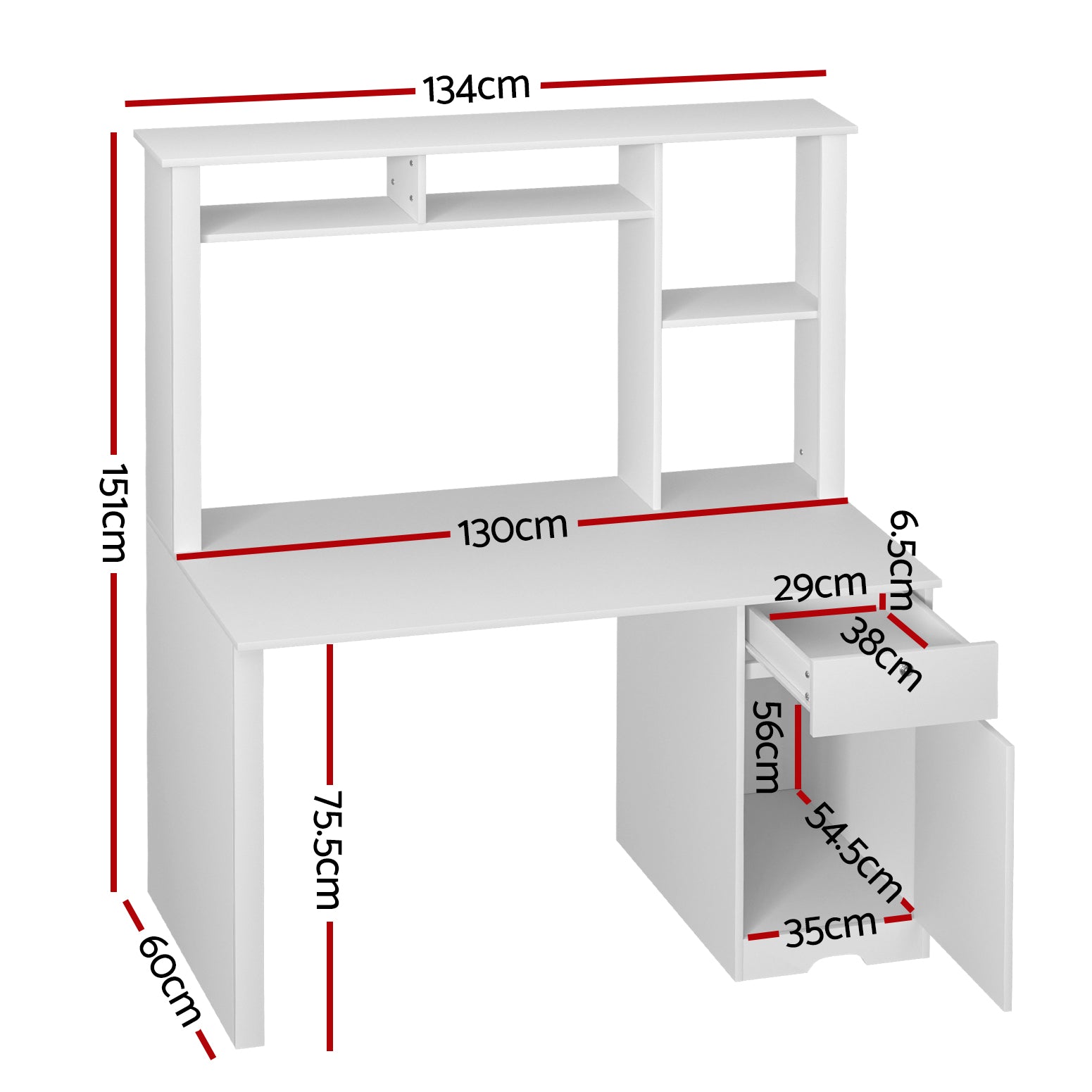 Camden Computer Desk with Drawer & Bookshelf Cabinet – White