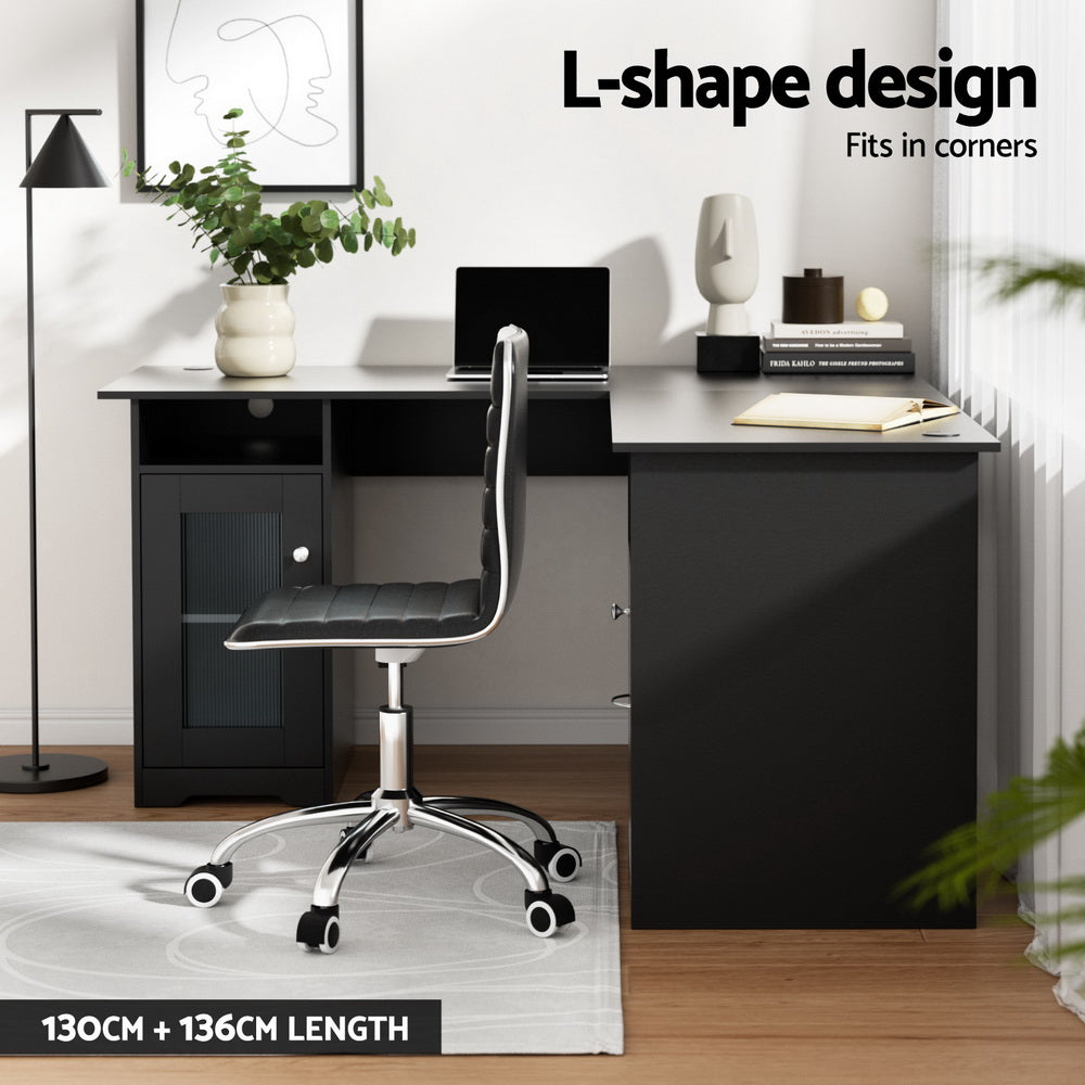Serano L-Shaped Desk with Storage – Black – 150 cm