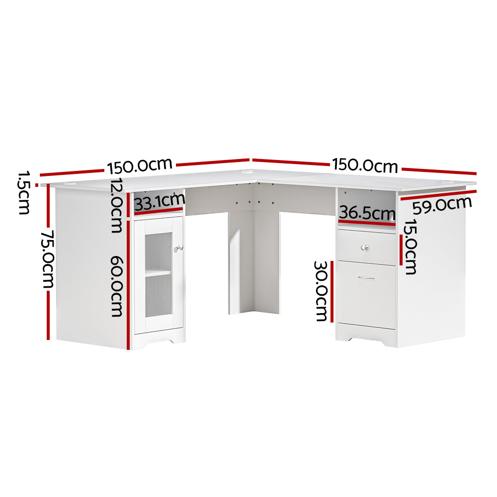 Quinton Computer Desk with Storage – White – 150 cm