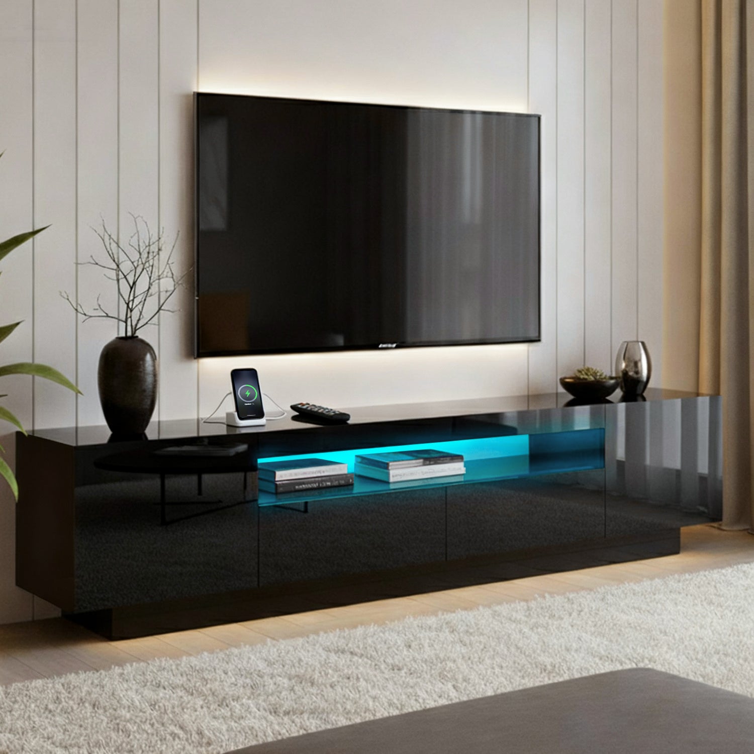 Arlo TV Unit Entertainment Unit Storage Drawer RGB LED 180cm Black