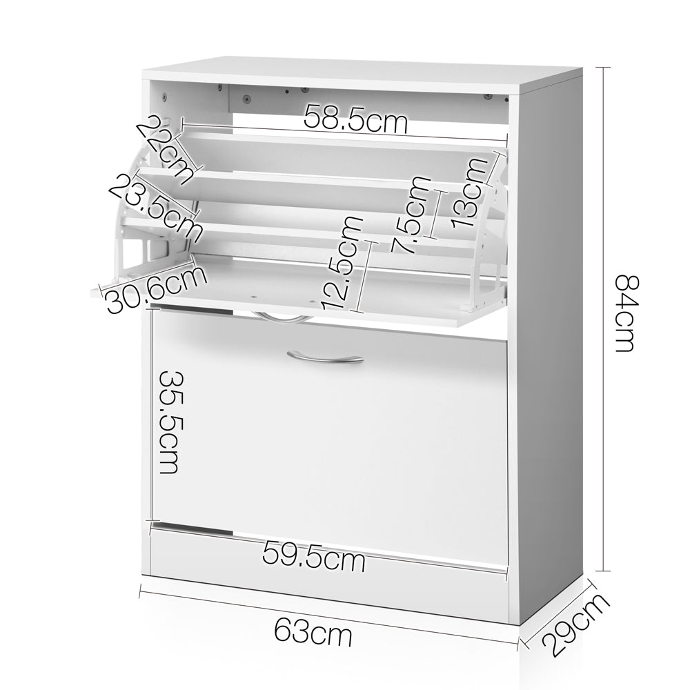 Milan 2-Door Shoe Cabinet – White – 84 cm