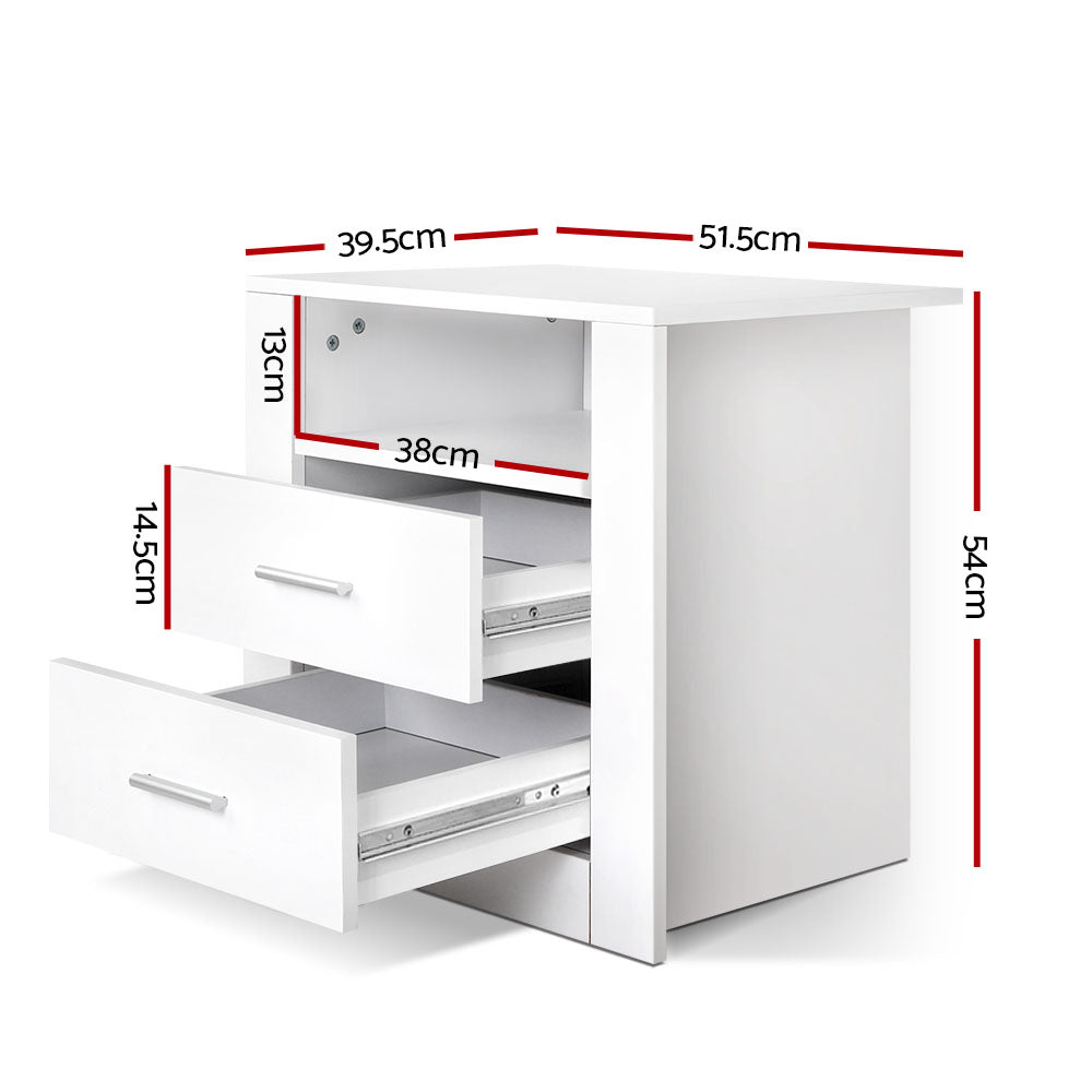 Marlowe 2-Drawer Bedside Table with Shelf – White