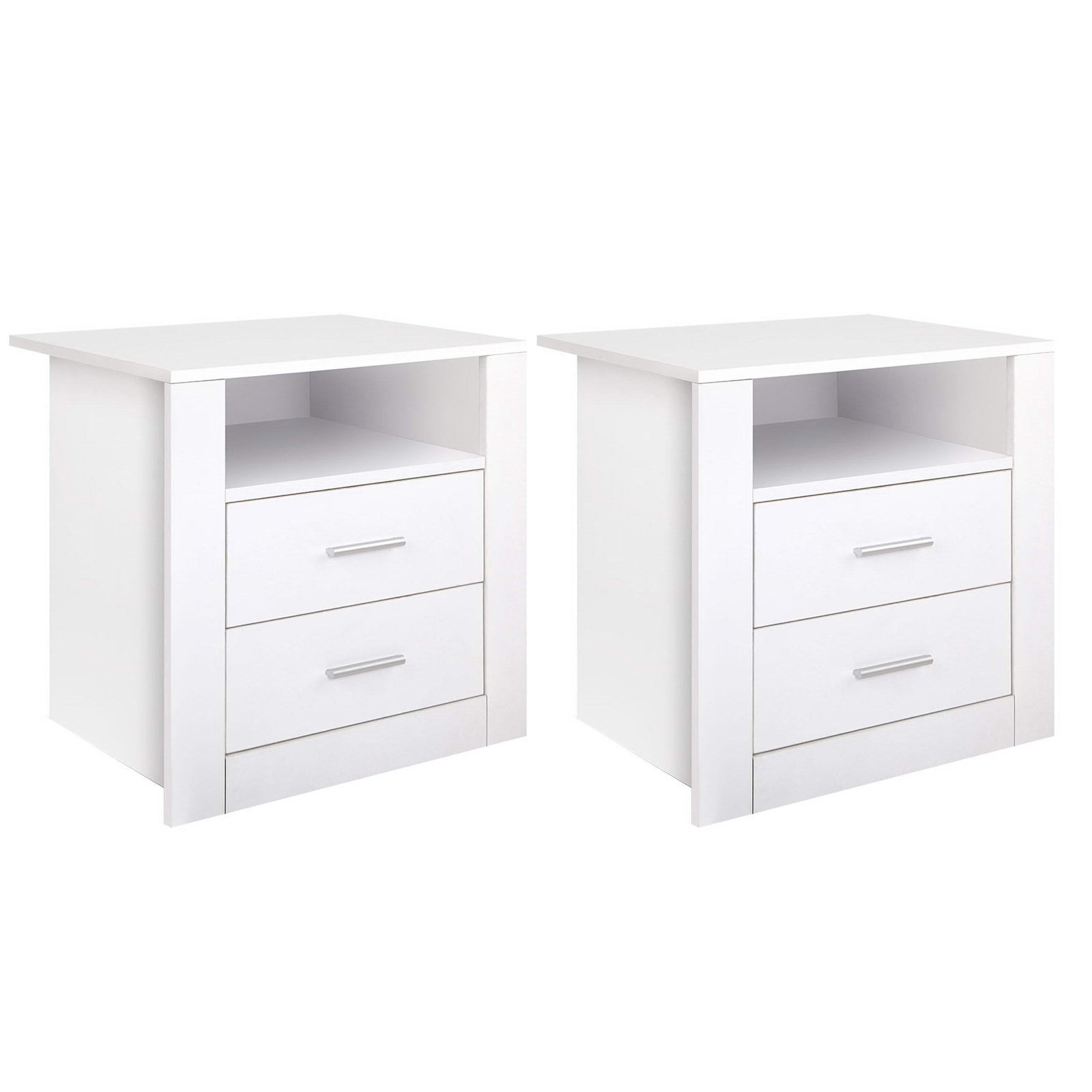 Nova 2 X Bedside Table 2 Drawers with Shelf - TARA White