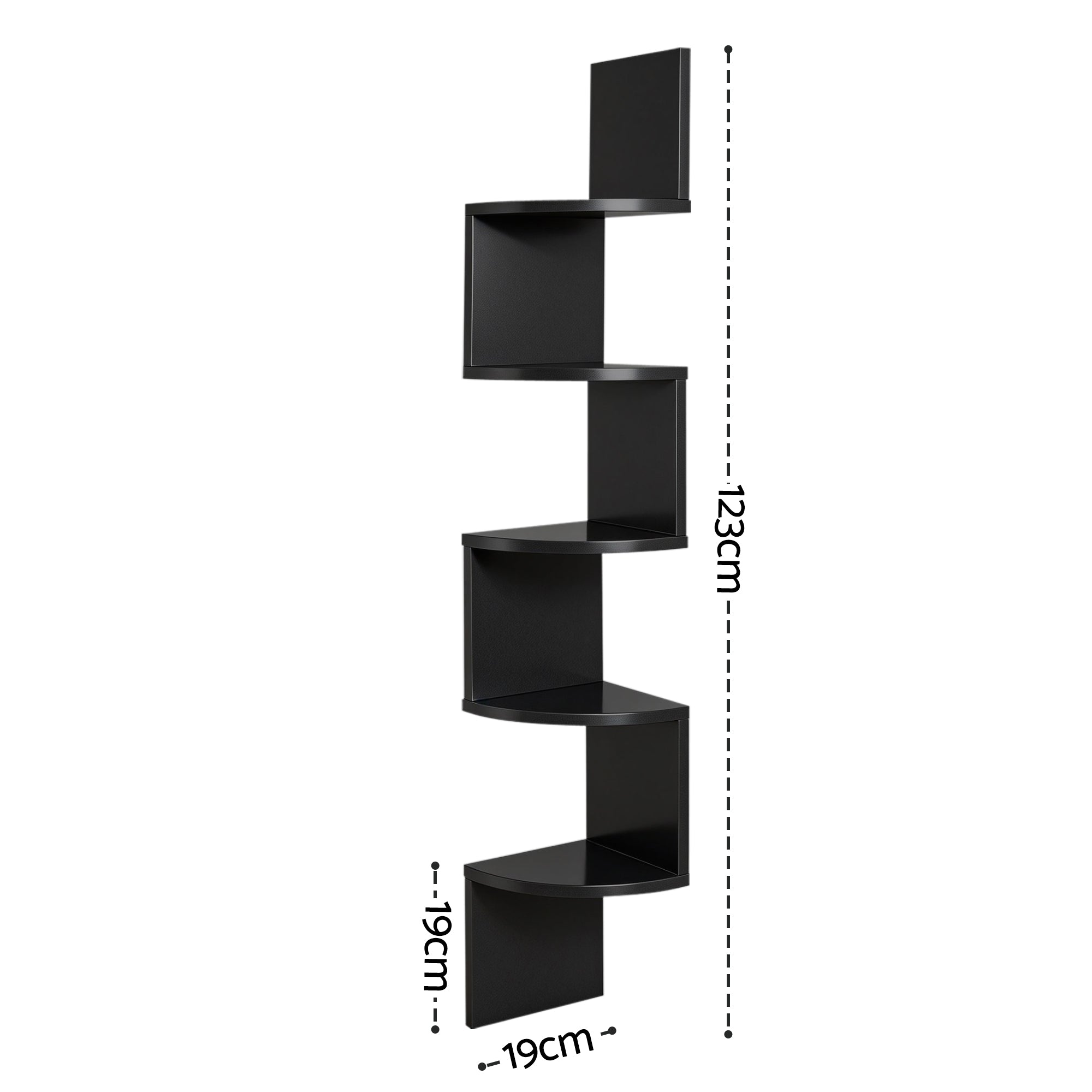 Kiara Corner Wall Shelf – Black – 5 Tier