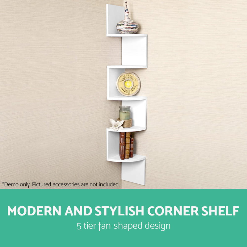 5-Tier Corner Floating Wall Shelf - White