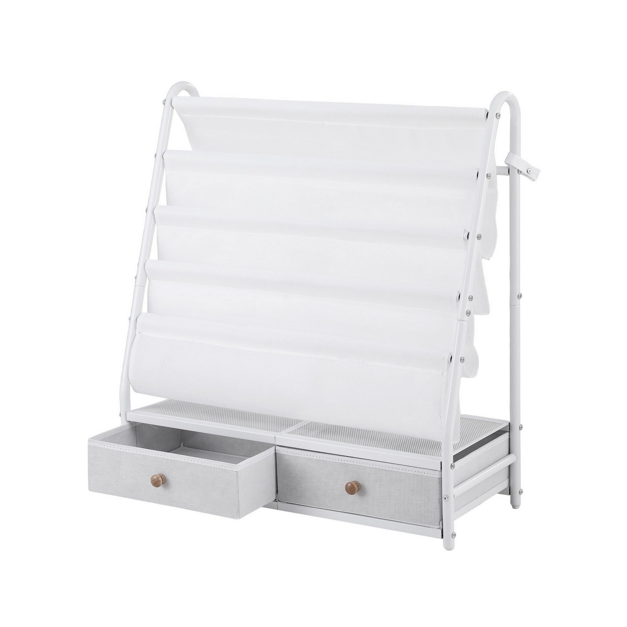 Kids Bookshelf Metal Storage Rack Toy Organiser Display Shelf Drawer White