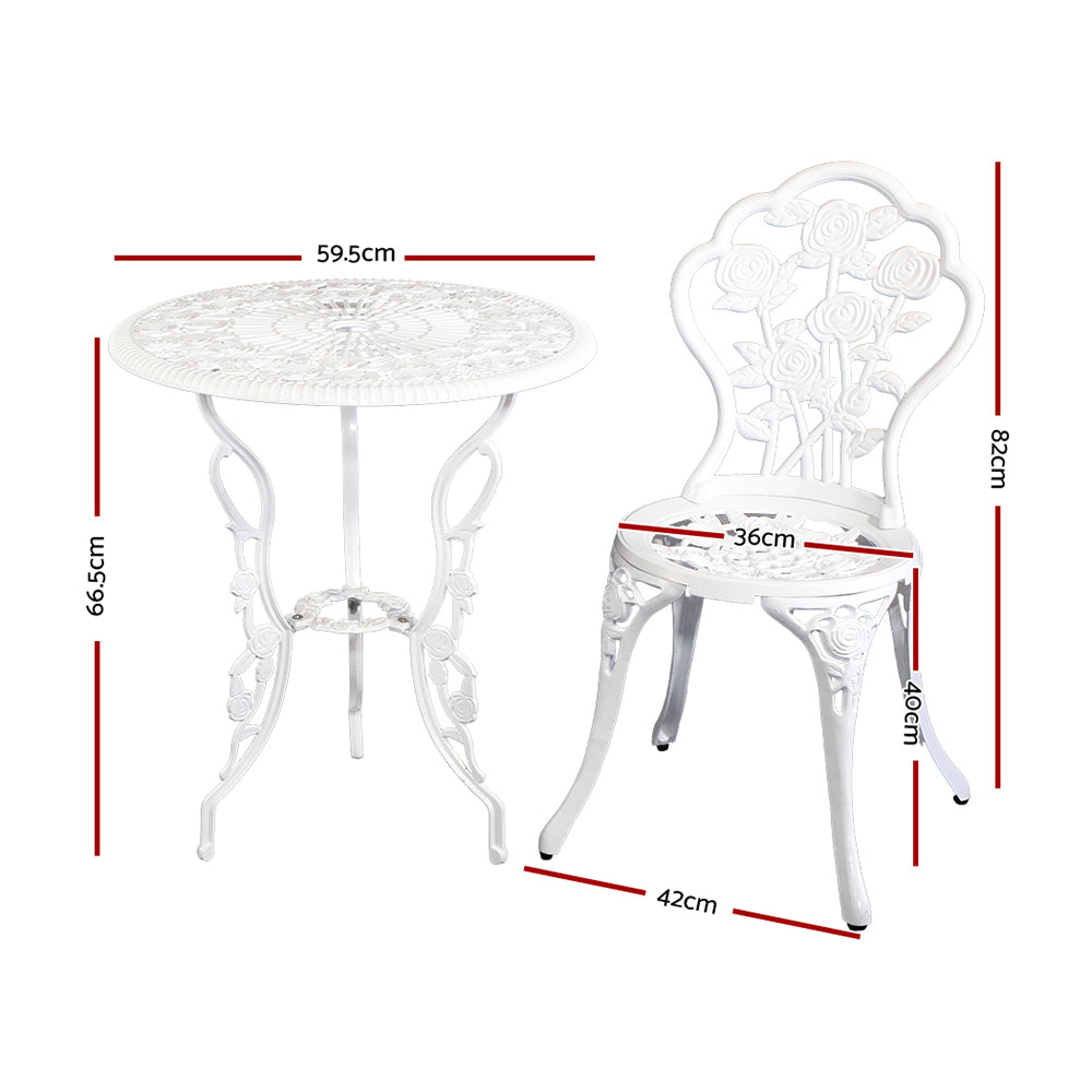 Rosefield Cast Aluminium Bistro Set – White – 3 Piece