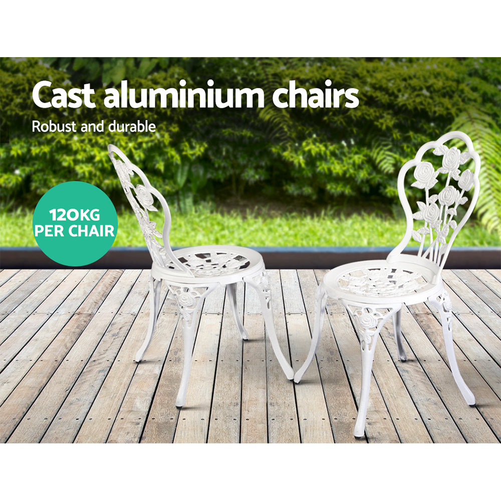 Rosefield Cast Aluminium Bistro Set – White – 3 Piece