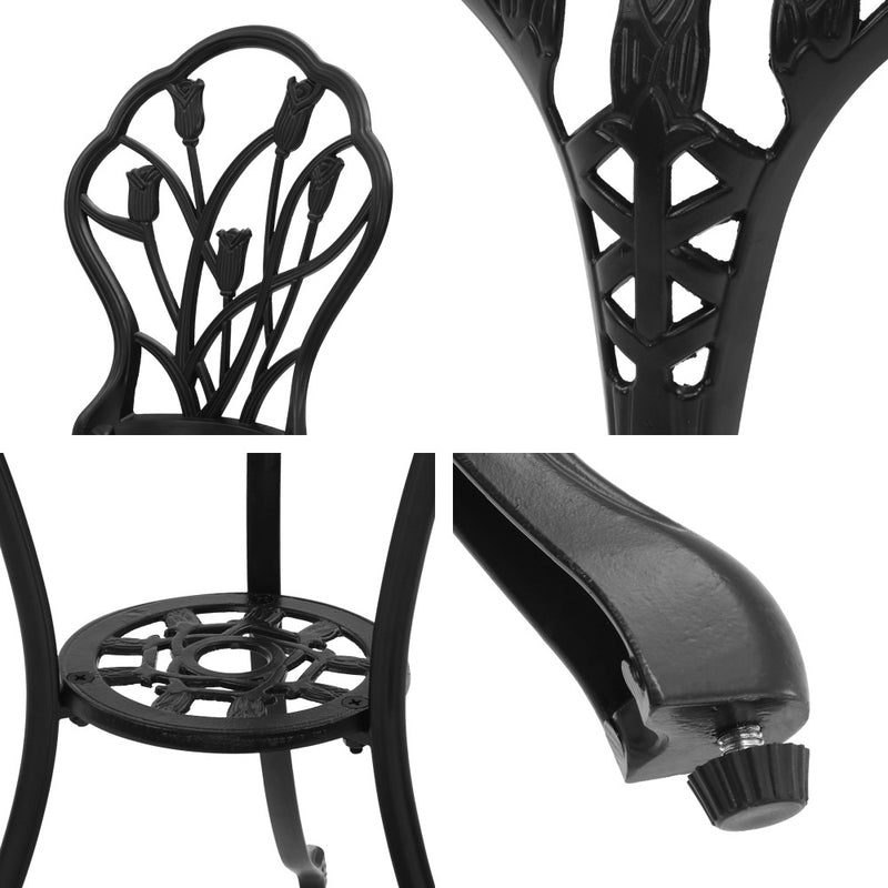 Outdoor Cast Aluminum Bistro Set - Black