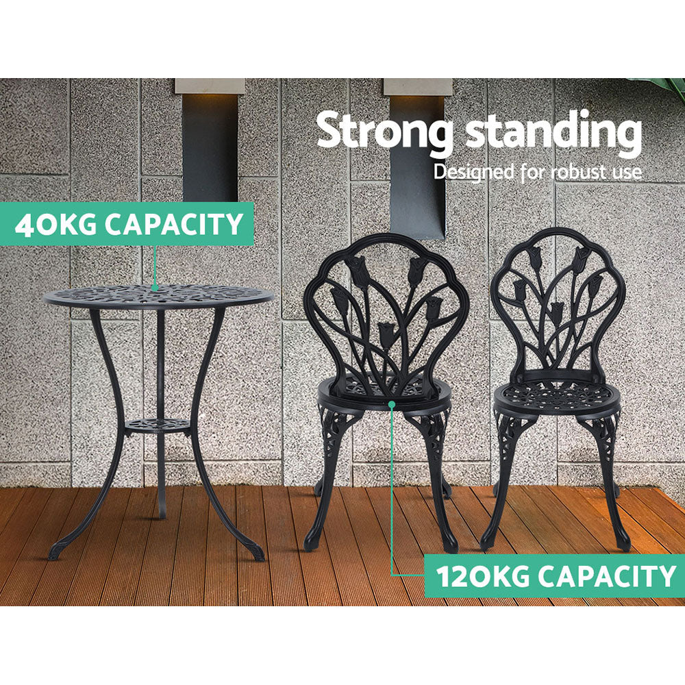 Celano Cast Aluminium Bistro Set – Black – 3 Piece