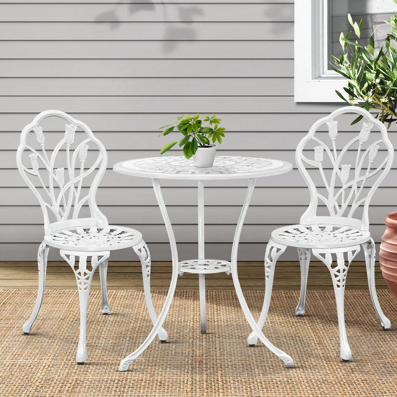 3 PC Cast Aluminum Outdoor Bistro Set - White