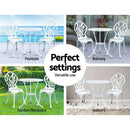 3 PC Cast Aluminum Outdoor Bistro Set - White