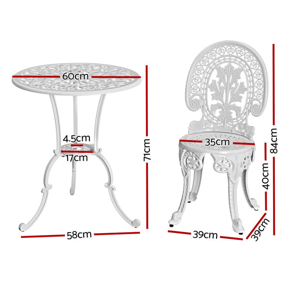 3 PC Outdoor Bistro Dining Set – Aluminium, White