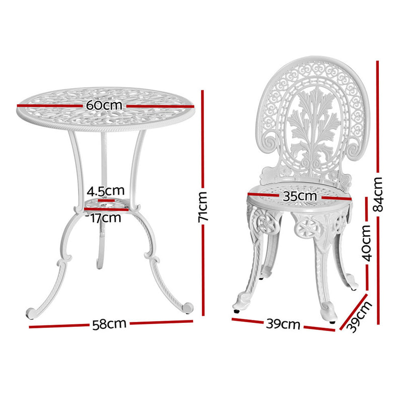 3 PC Outdoor Bistro Dining Set – Aluminium, White