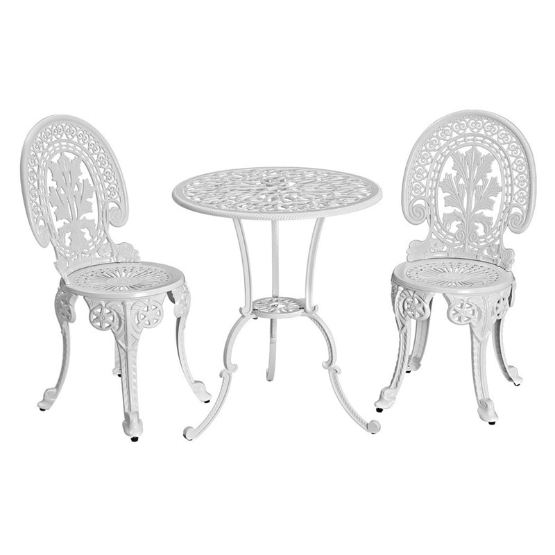 3 PC Outdoor Bistro Dining Set – Aluminium, White