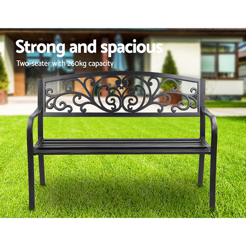 Steel Outdoor 3 Seater Garden Bench - Black