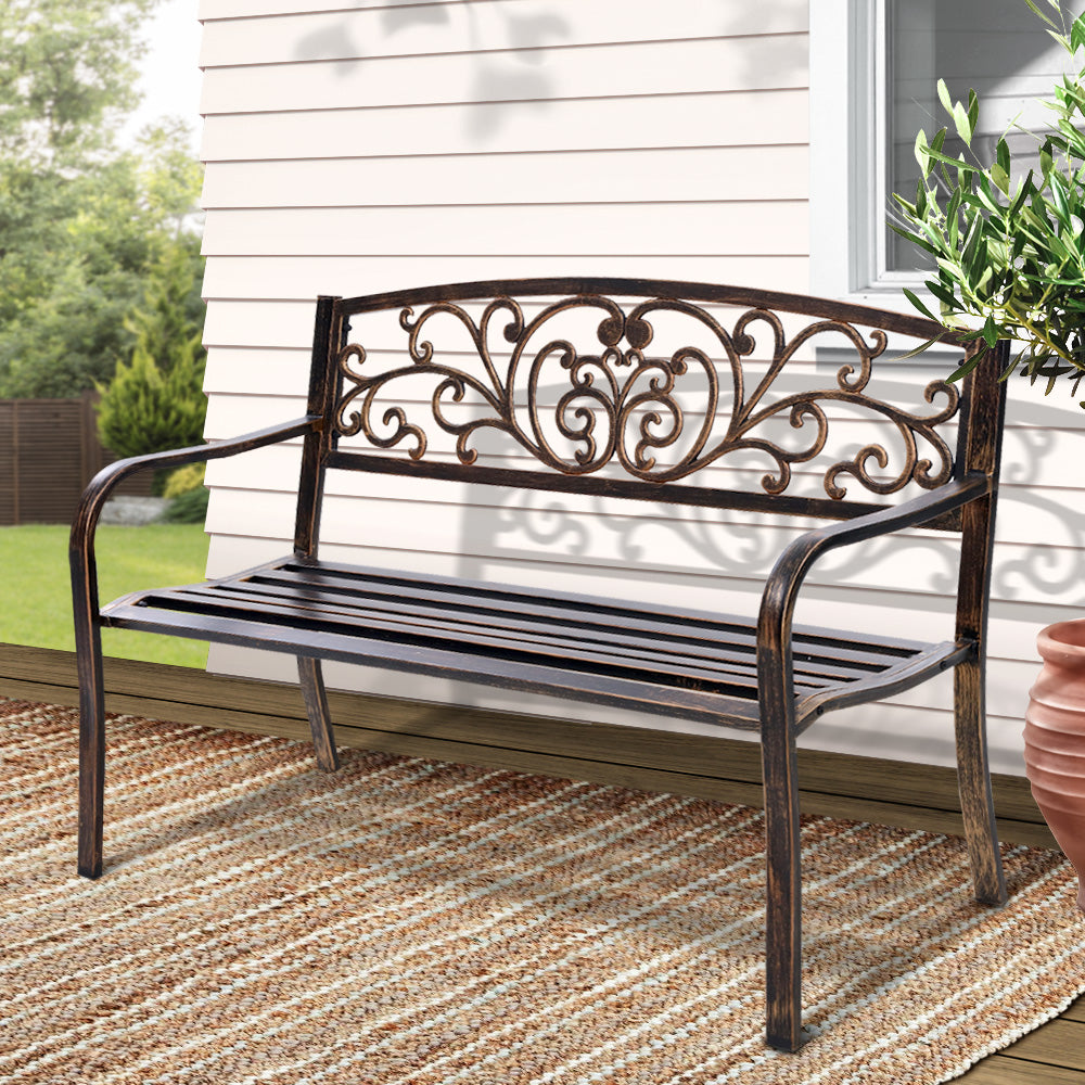 Outdoor Garden Bench Seat Steel Outdoor Furniture 3 Seater Park Bronze