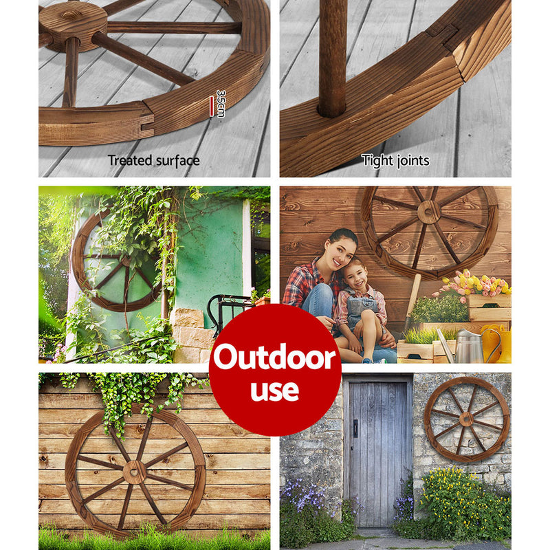 2x Wooden Wagon Wheel Outdoor Ornament