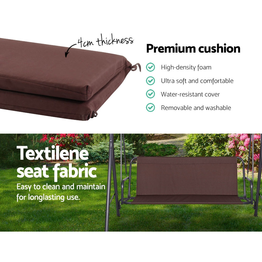 Alderon Garden Swing Chair with Canopy – Brown – 3 Seater