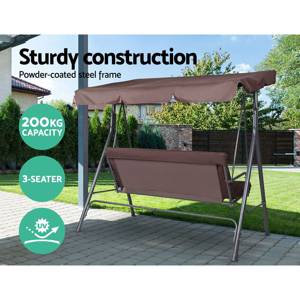 Alderon Garden Swing Chair with Canopy – Brown – 3 Seater