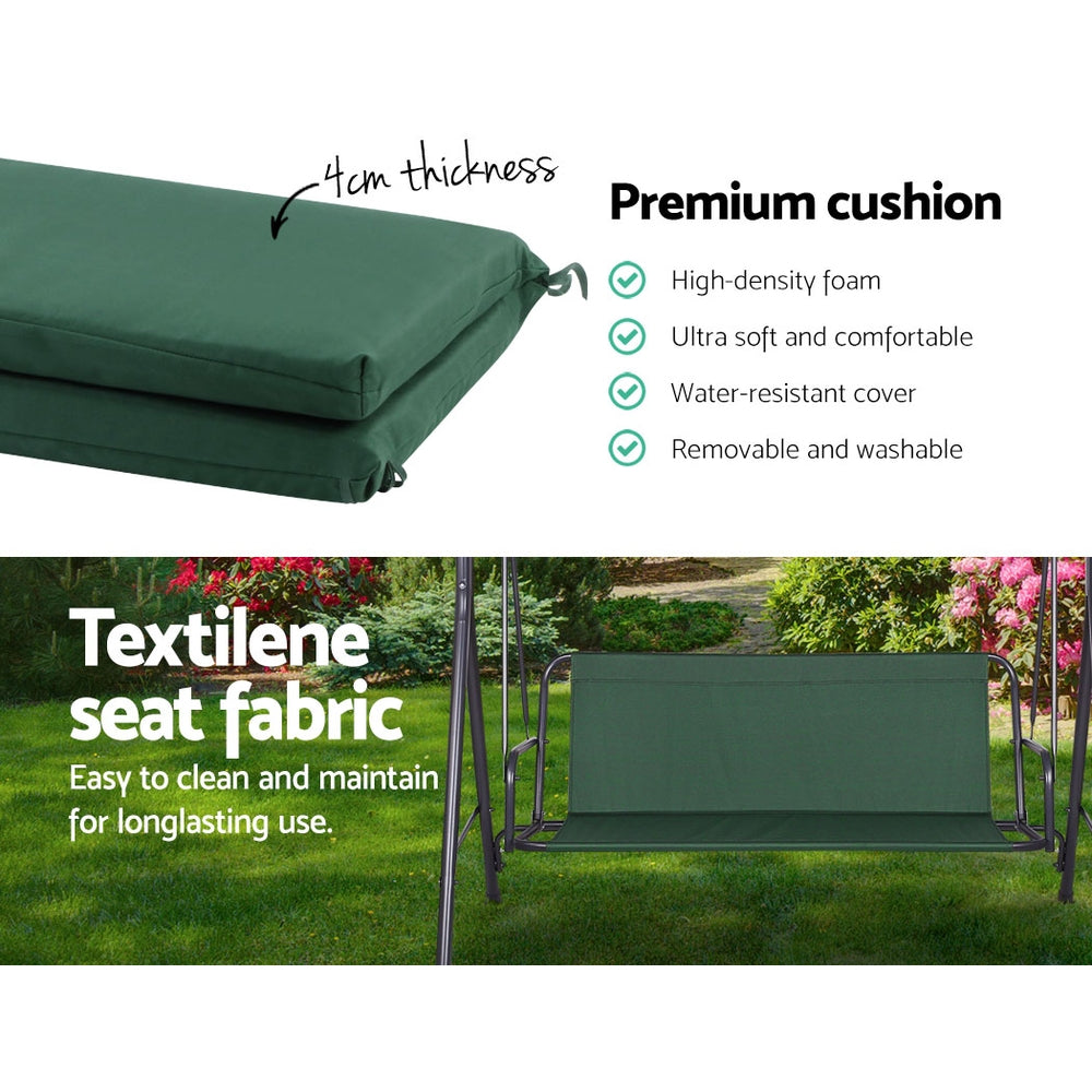 Alderon Garden Swing Chair with Canopy – Green – 3 Seater