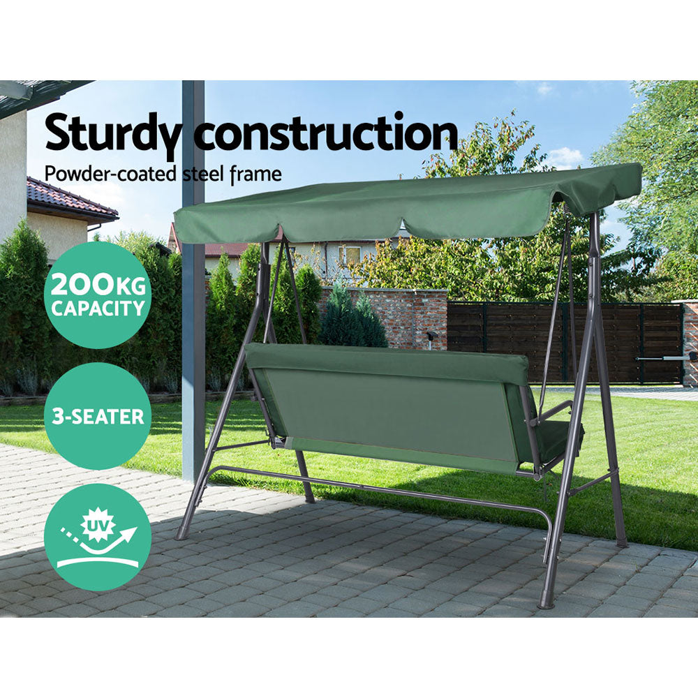 Alderon Garden Swing Chair with Canopy – Green – 3 Seater