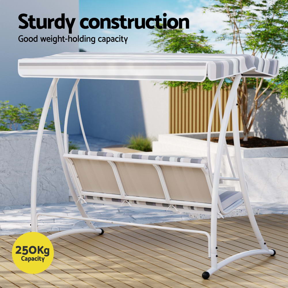 Kairo Garden Swing Chair with Canopy – White Grey – 3 Seater
