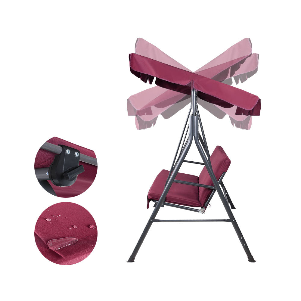Alderon Garden Swing Chair with Canopy – Wine Red – 3 Seater