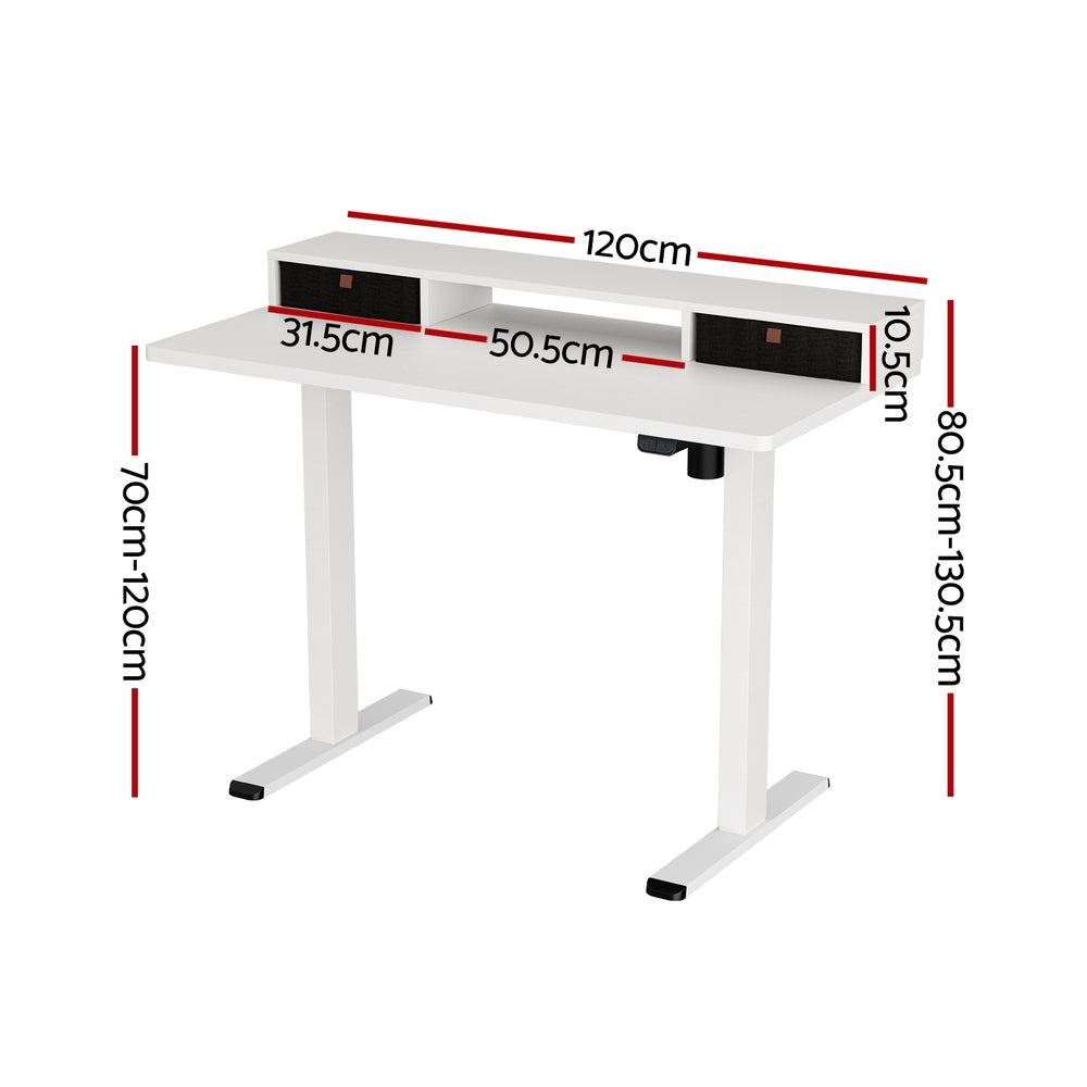 Zenith Electric Standing Desk with Storage – White – 120 cm