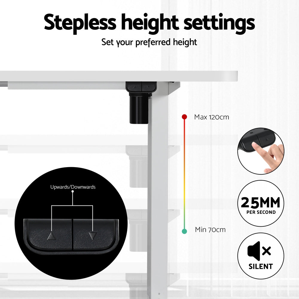 Zenith Electric Standing Desk with Storage – White – 120 cm
