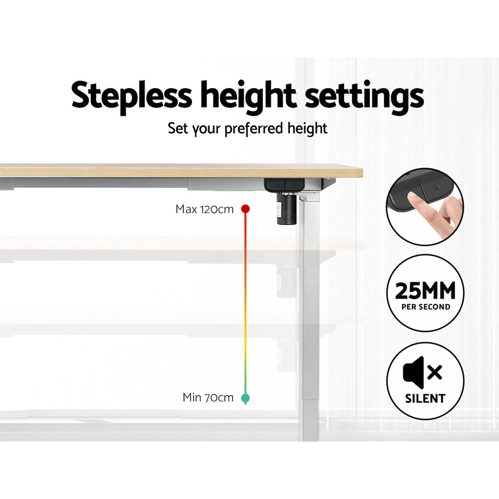 Keiran Electric Standing Desk – White & Oak – 140 cm
