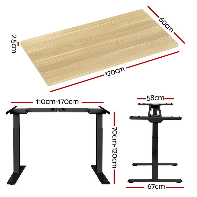 Motorised Standing Desk – Dual Motor, Oak Finish 120cm