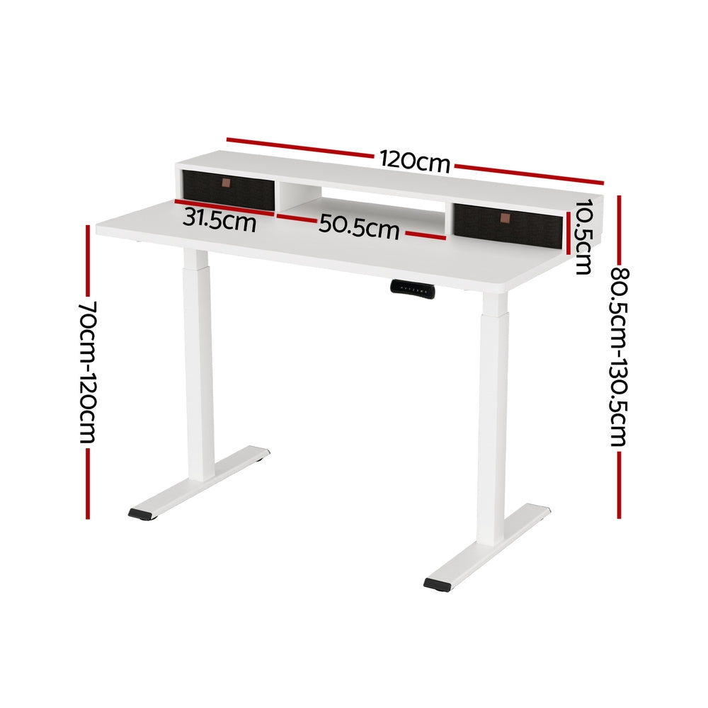 Serano Electric Sit Stand Desk with Shelf – White – 120 cm