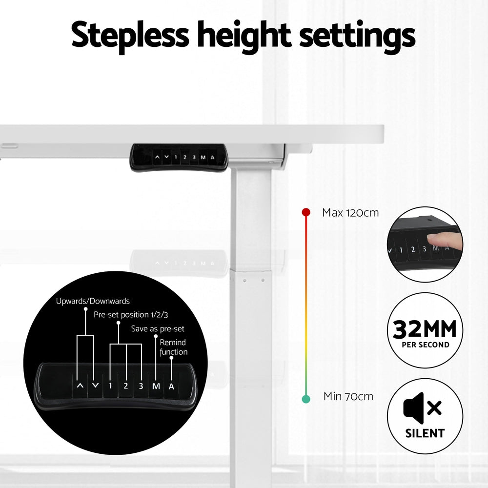 Serano Electric Sit Stand Desk with Shelf – White – 120 cm