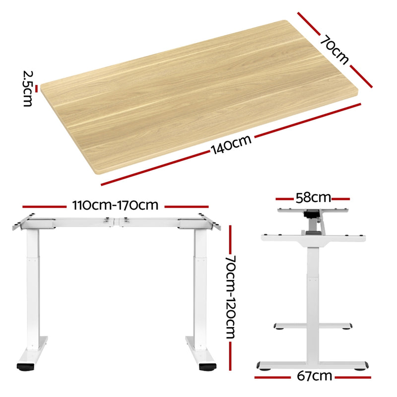 Motorised Standing Desk – Dual Motor, White Oak Finish 140cm