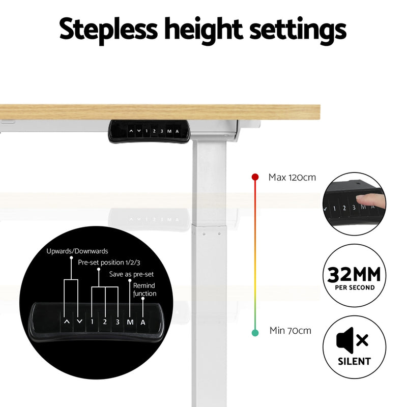 Motorised Standing Desk – Dual Motor, White Oak Finish 140cm