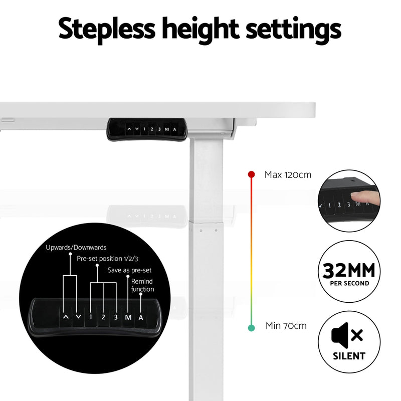 Motorised Standing Desk – Dual Motor, White Finish 140cm