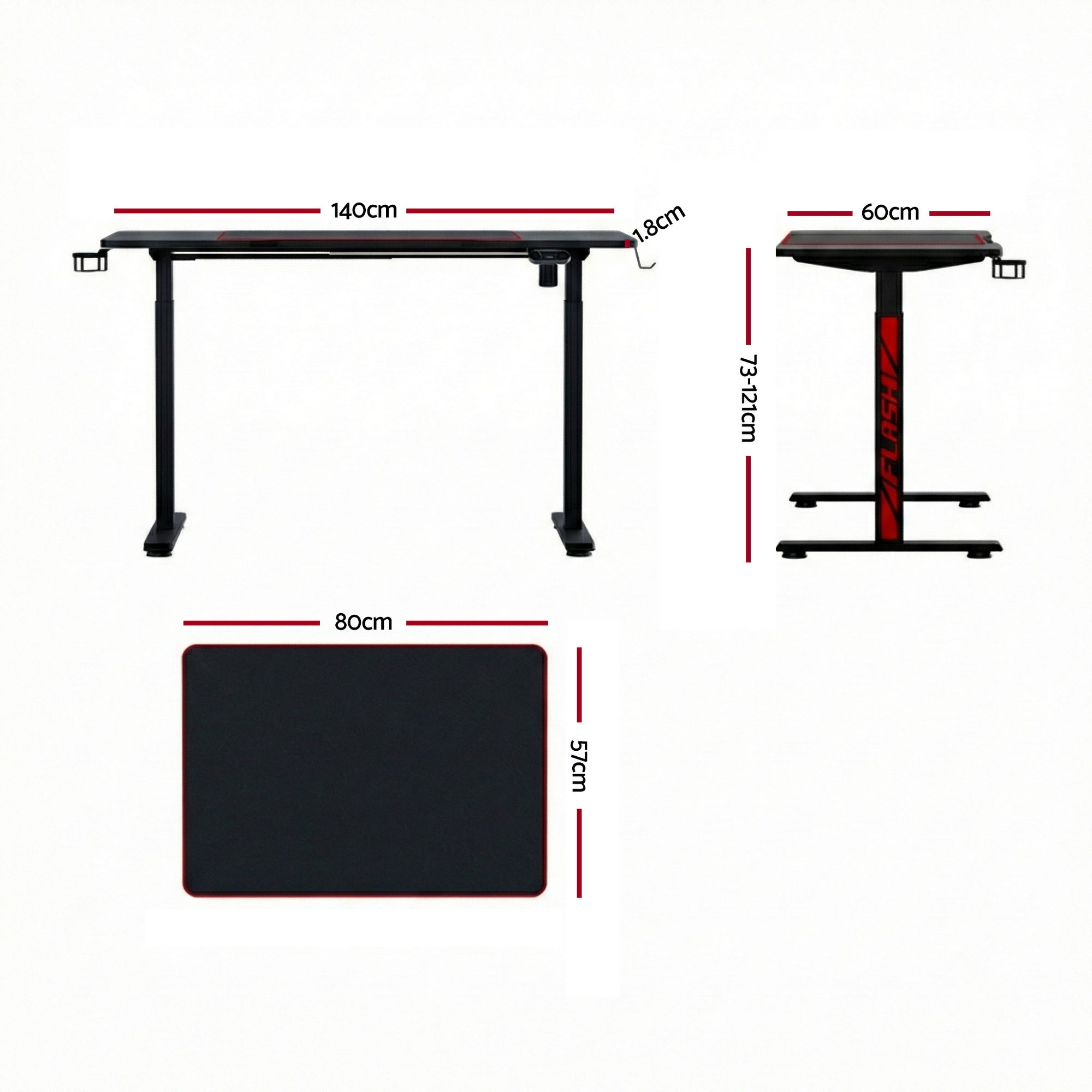 Vortex Electric Gaming Desk – Black – 140 cm