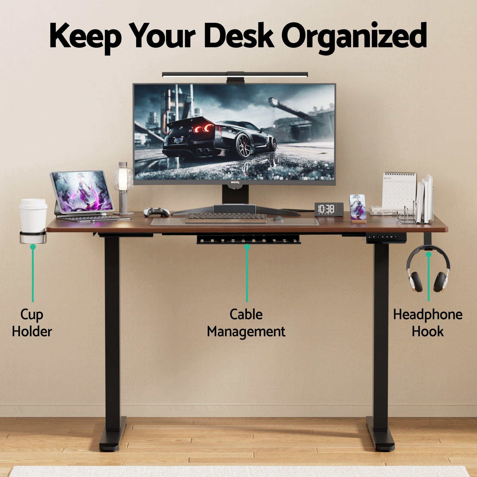 Kairo Dual Motor Electric Desk – Walnut – 140 cm