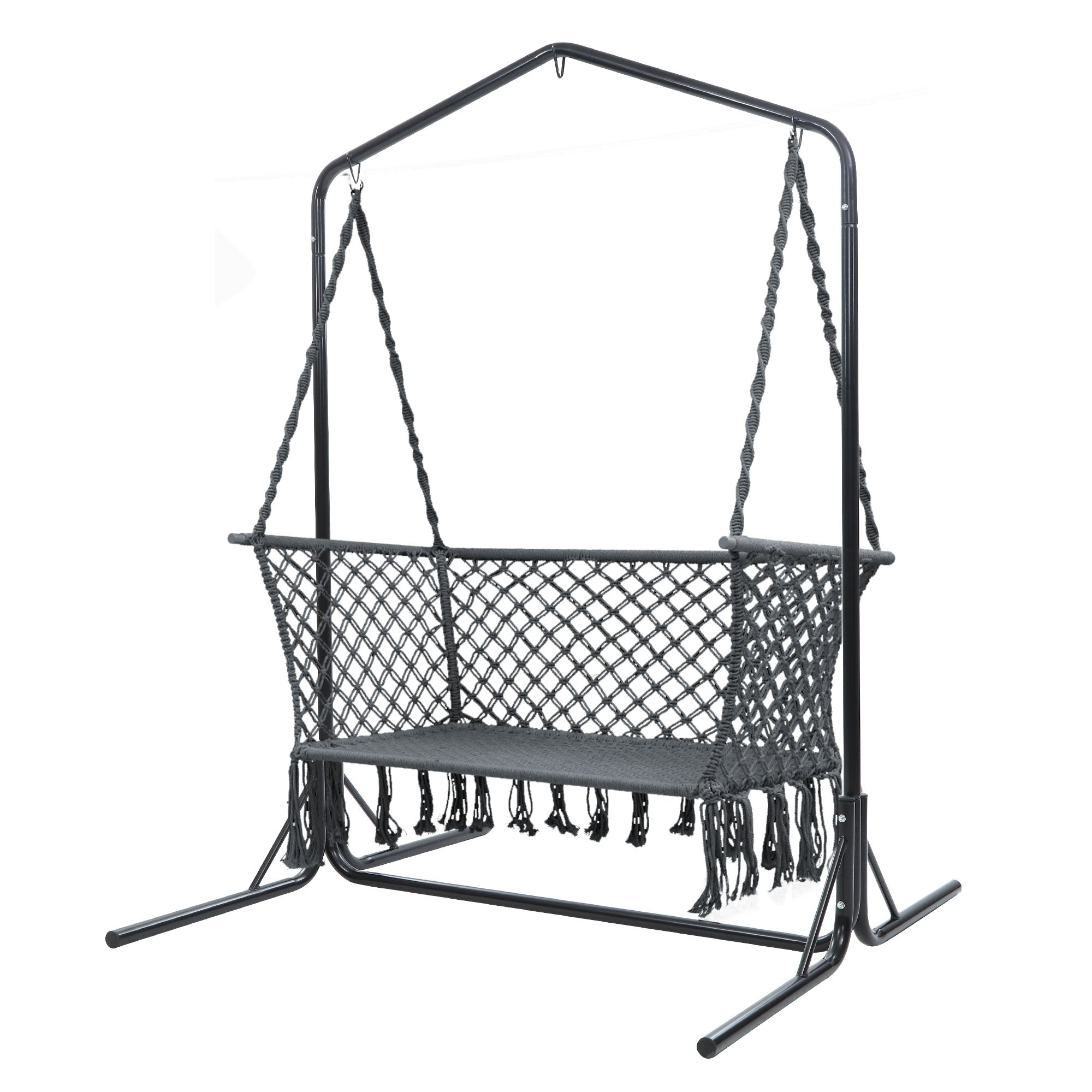 Hammock Chair with Stand Macrame Outdoor Garden 2 Seater Grey