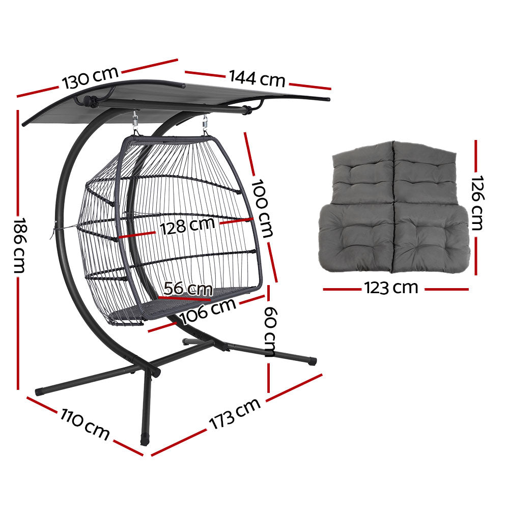 Cascara Hanging Egg Chair with Stand – Grey – 2 Seater