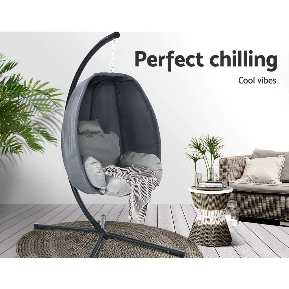Solara Outdoor Egg Swing Chair – Grey – Canopy