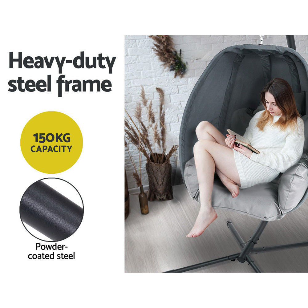 Solara Outdoor Egg Swing Chair – Grey – Canopy