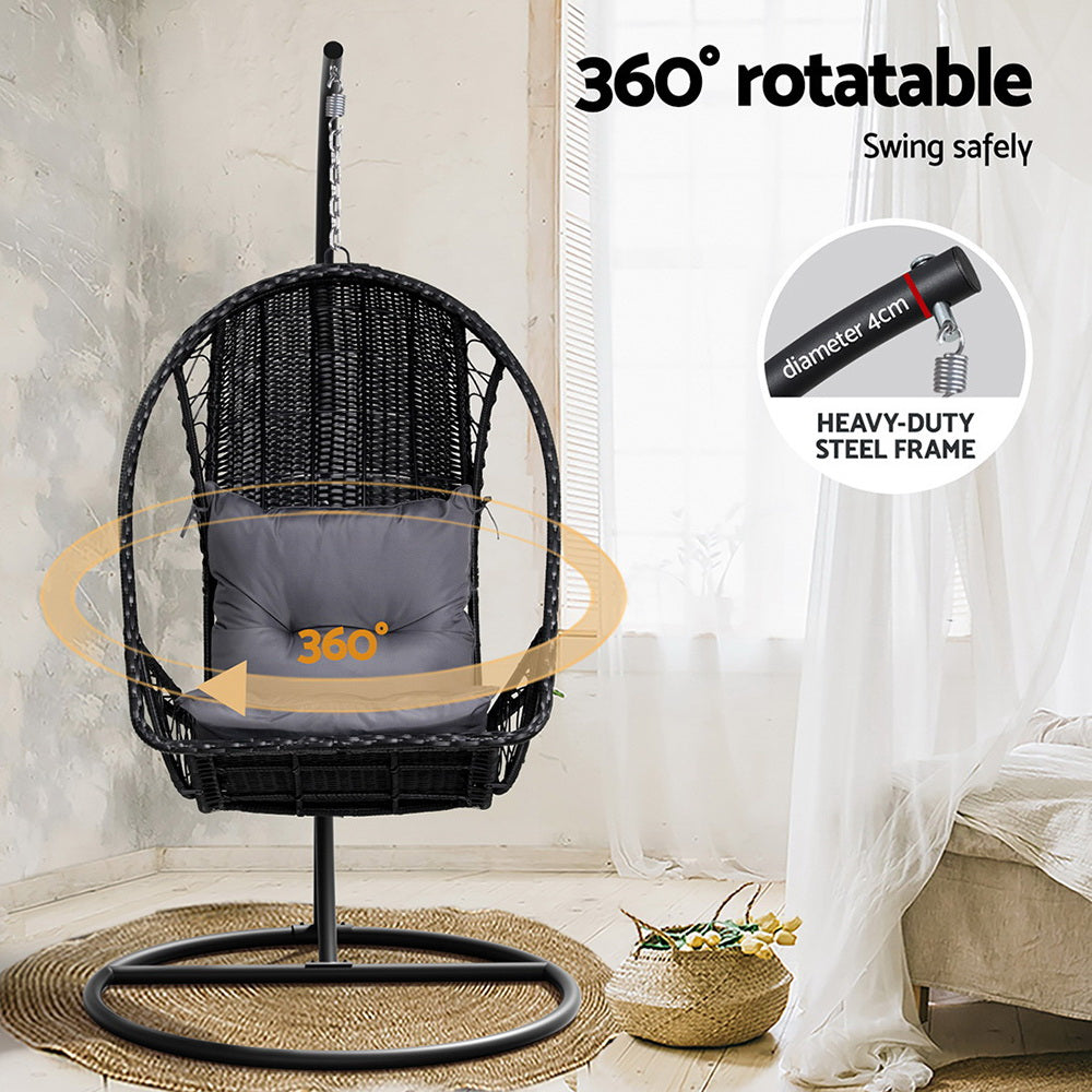Cocoon Hanging Egg Swing Chair – Black – With Stand