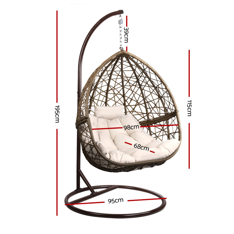 Wicker Rattan Egg Swing Chair – Latte with Cushion & Stand