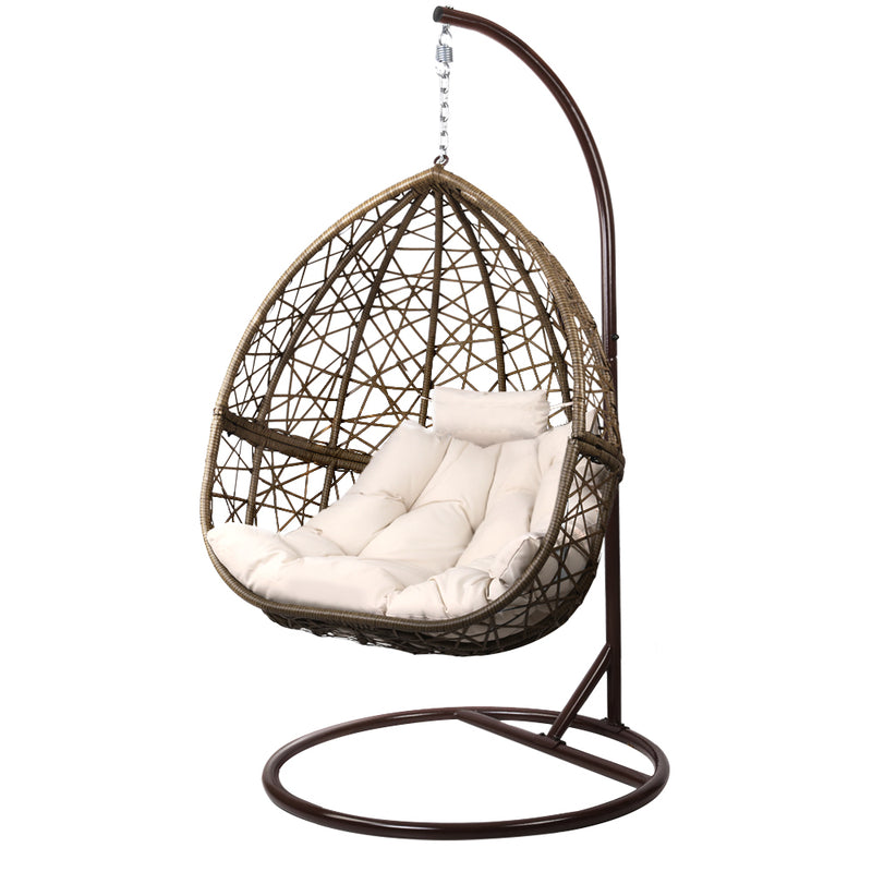 Wicker Rattan Egg Swing Chair – Latte with Cushion & Stand