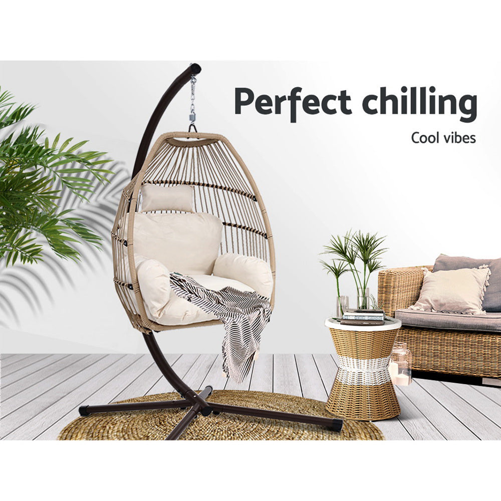 Mirava Outdoor Egg Swing Chair – Beige – Wicker