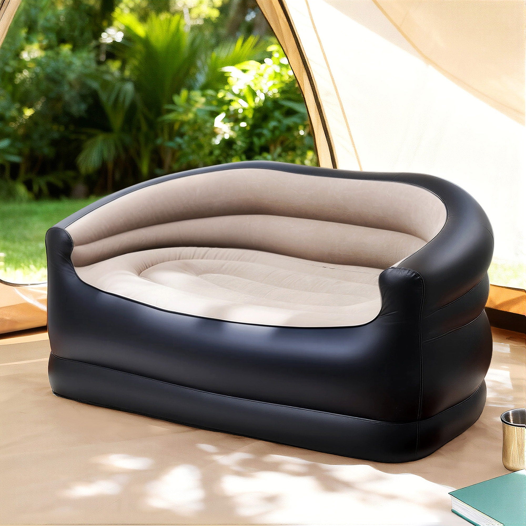 Outdoor Air Sofa Inflatable Couch Two - Seater Lounge Chair with Pump Blow Up Couches for Camping